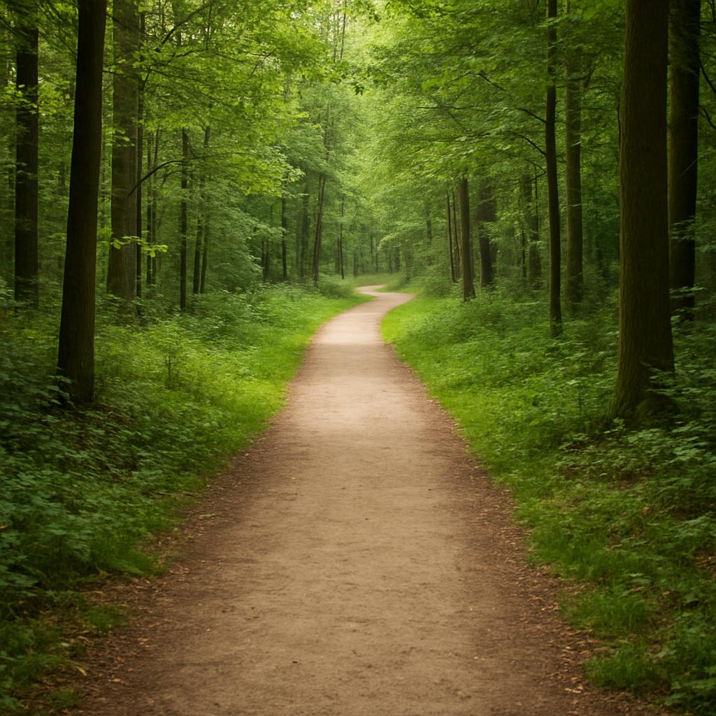 Forest path becoming clearer as it winds through the trees