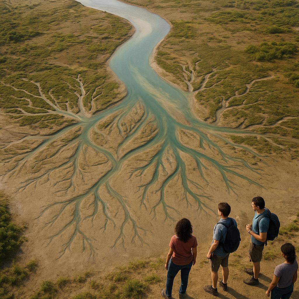 Branching river delta viewed from above