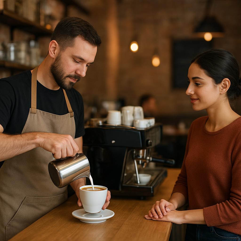 Barista bereitet einen Kaffee in einem Café zu