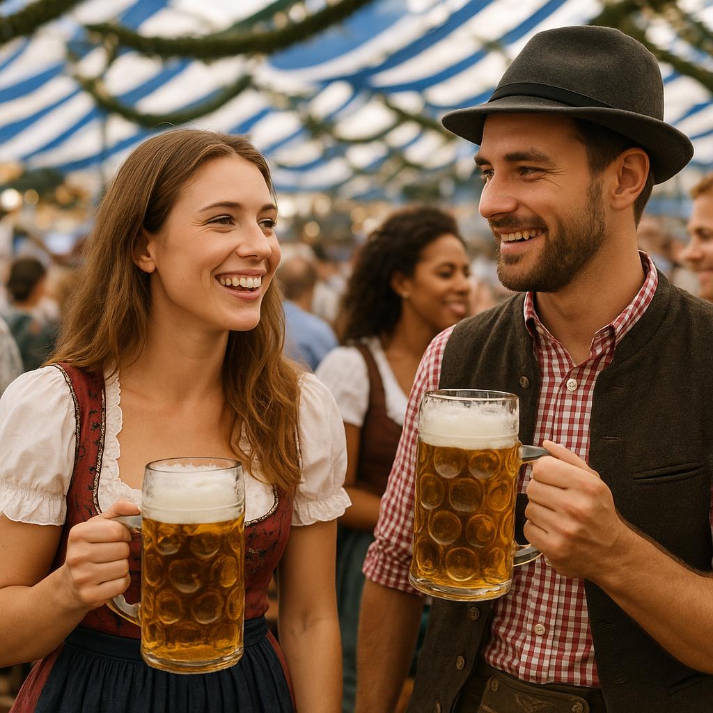People in traditional clothing at the Oktoberfest