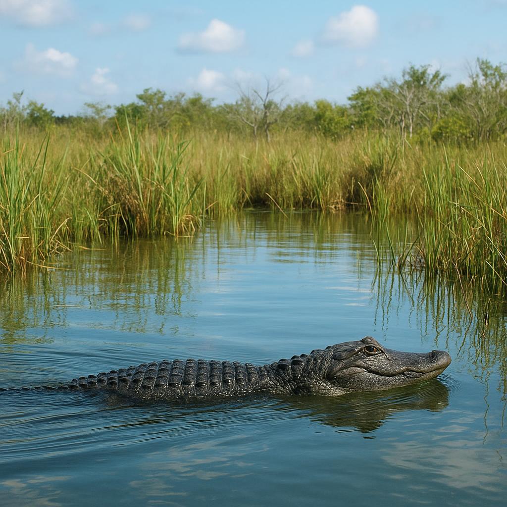 Alligator swimming through the Florida Everglades