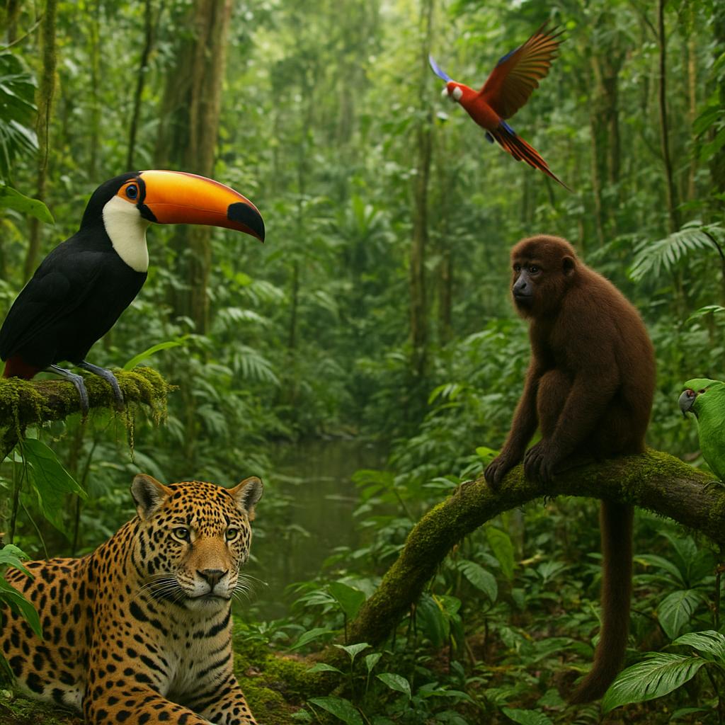 Amazon rainforest filled with diverse plants and wildlife