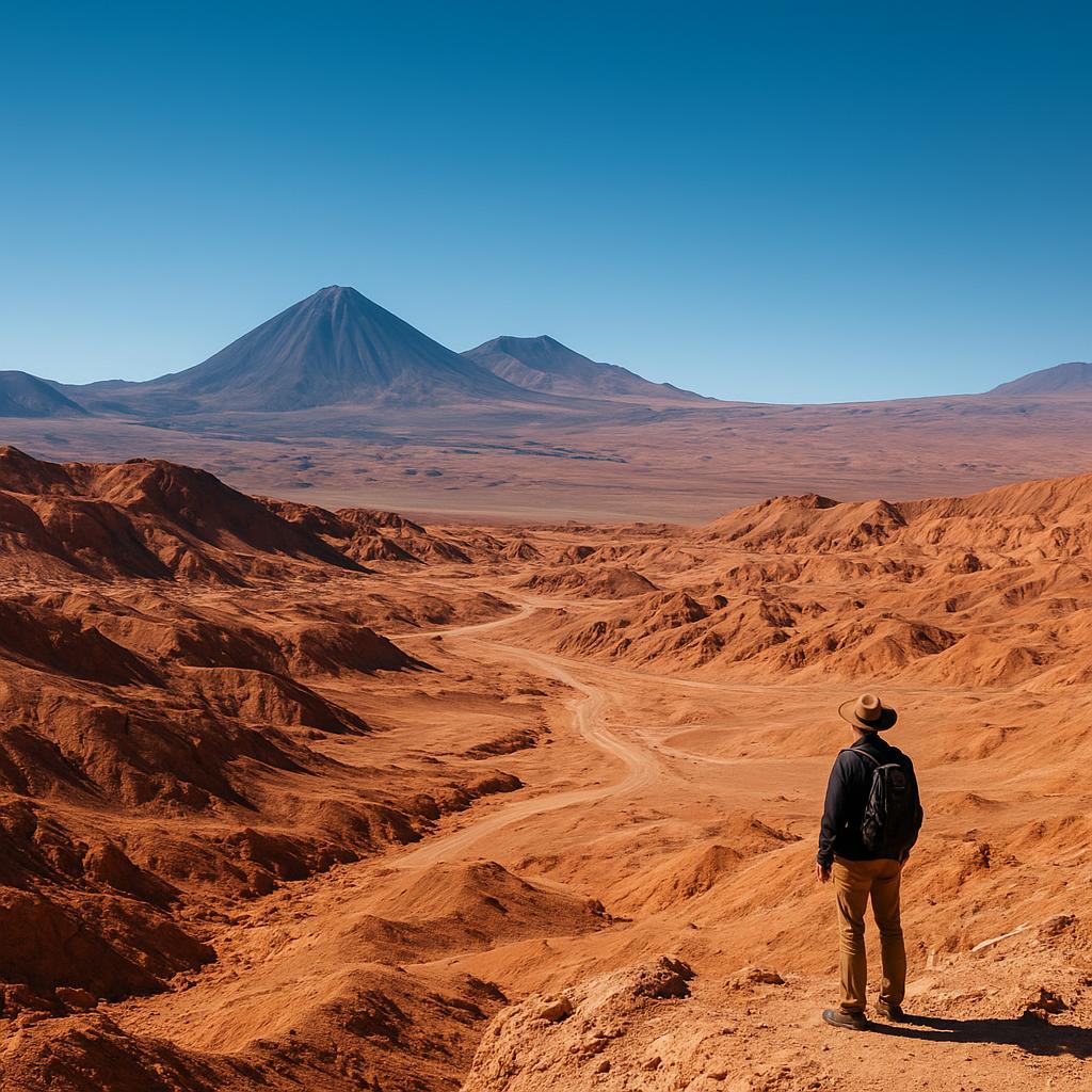 The Atacama Desert under a clear sky and dramatic landscape