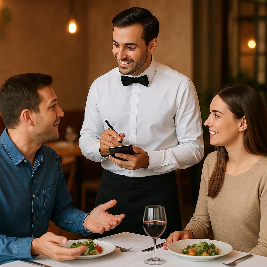 Serveur prenant la commande d'un couple