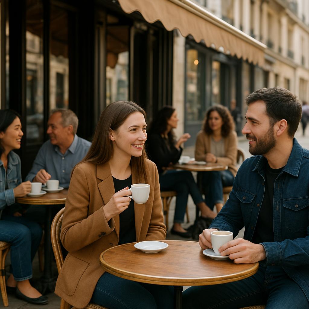 Personnes prenant un café en terrasse