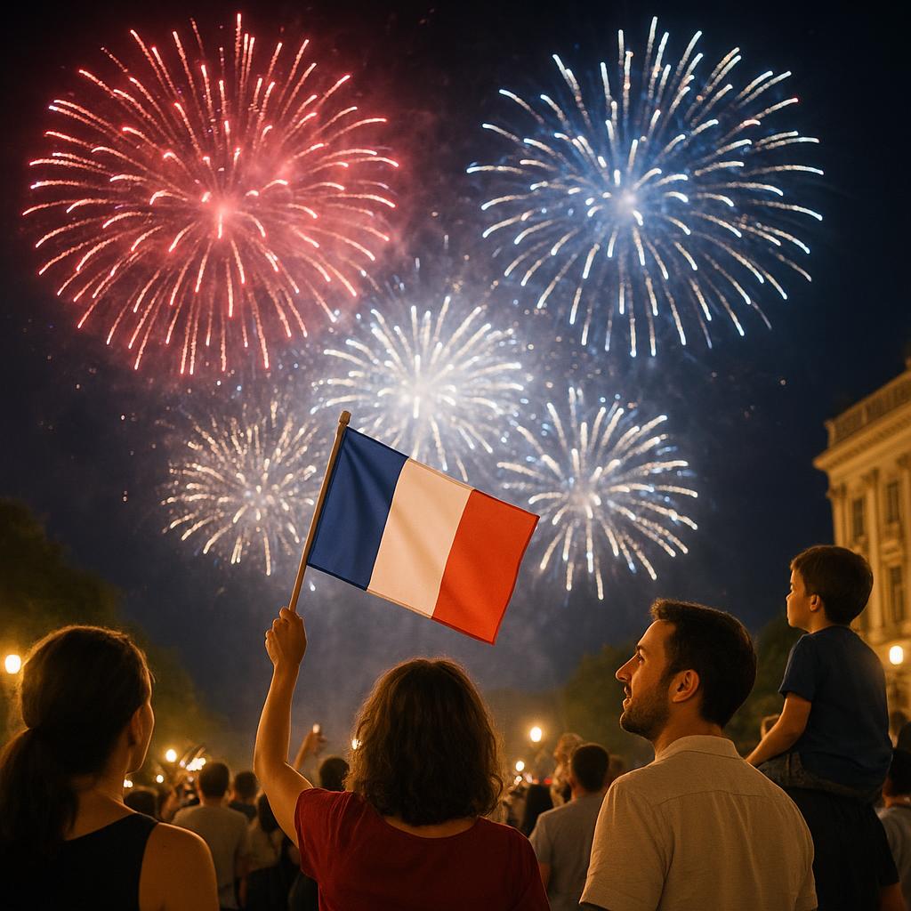 Fireworks and celebrations on Bastille Day