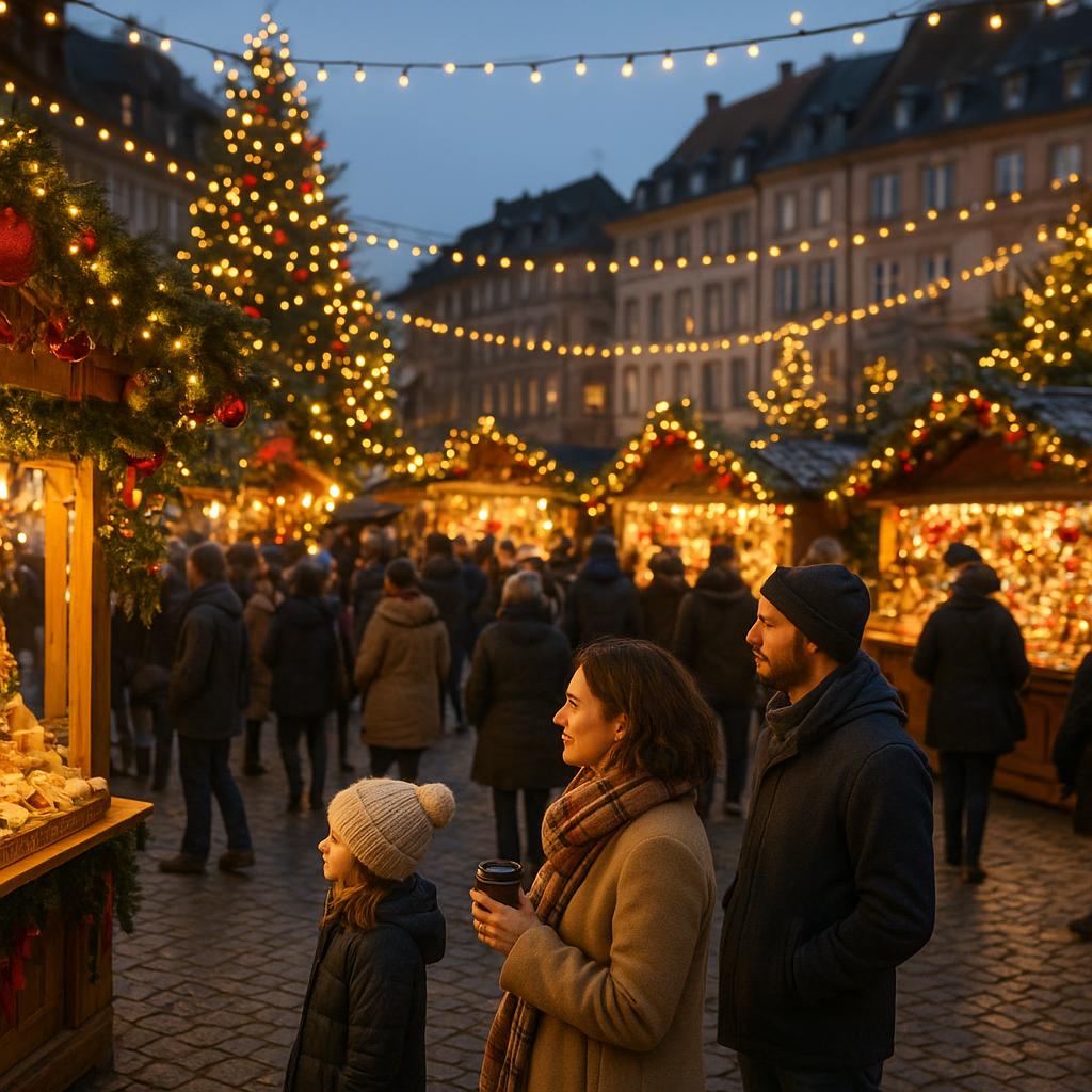 French Christmas market decorated for the holidays