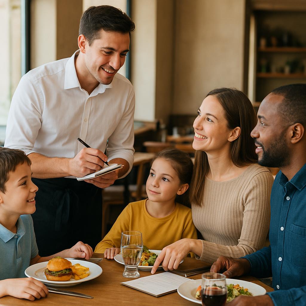 Garçom anotando o pedido de uma família