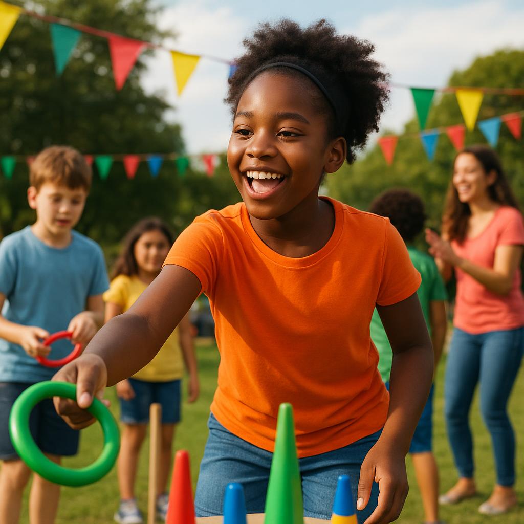 Children enjoying games and activities during Brazil's Children's Day celebration