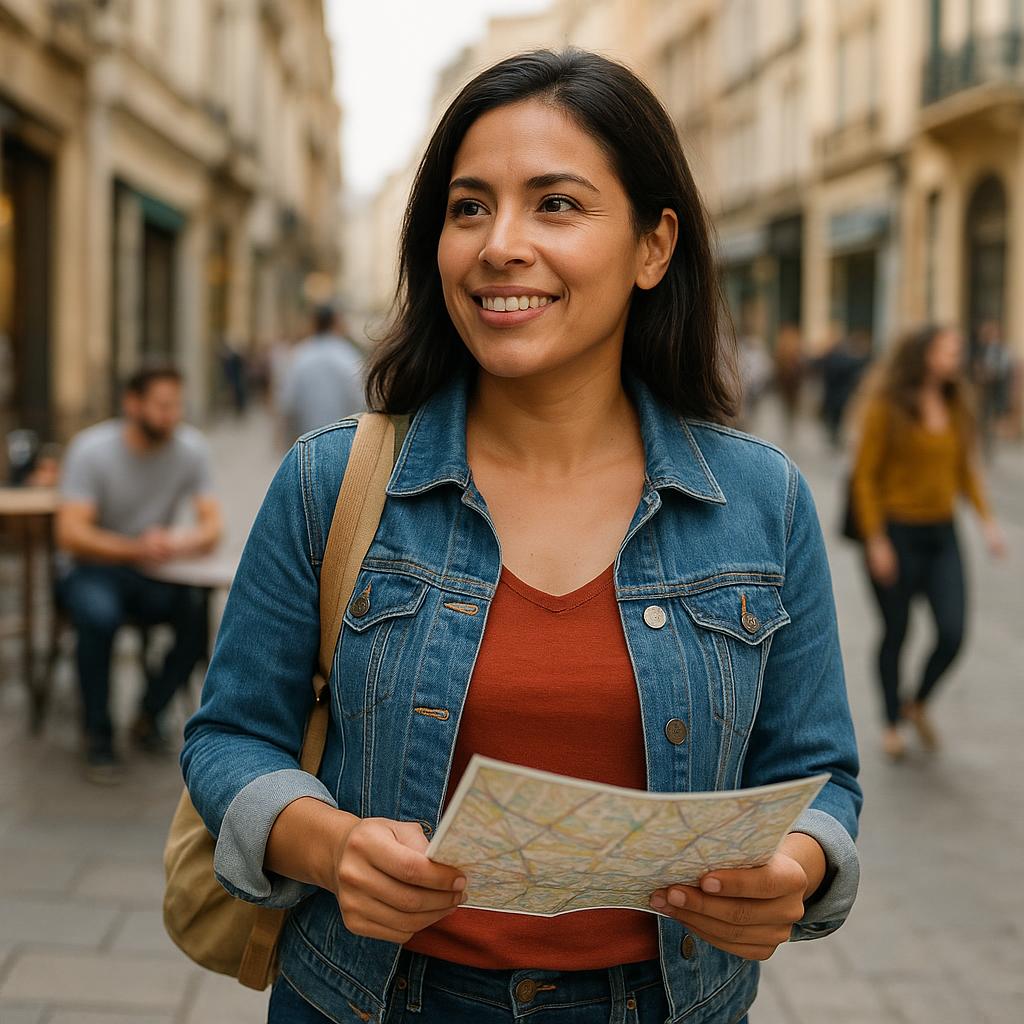 Traveler navigating a foreign city with confidence
