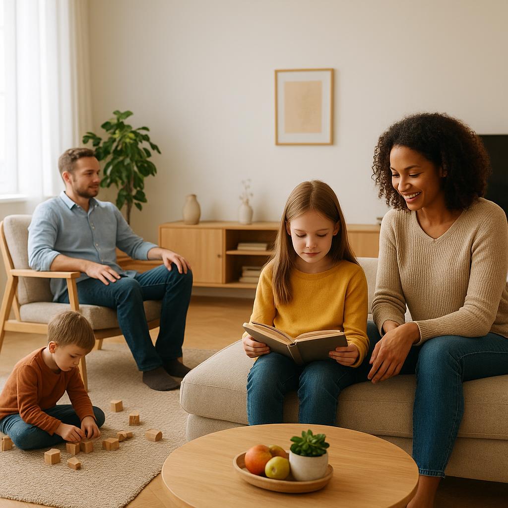 Helles Wohnzimmer in einem gemütlichen Haus