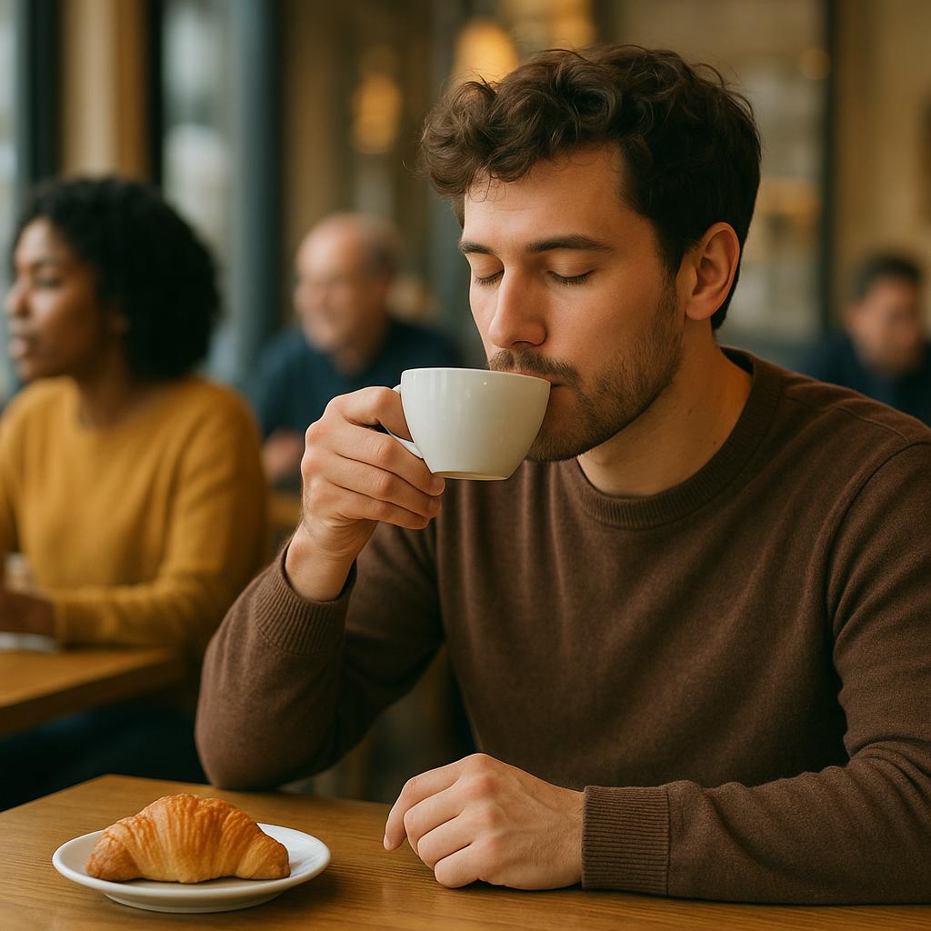 Person trinkt Kaffee in einem Café