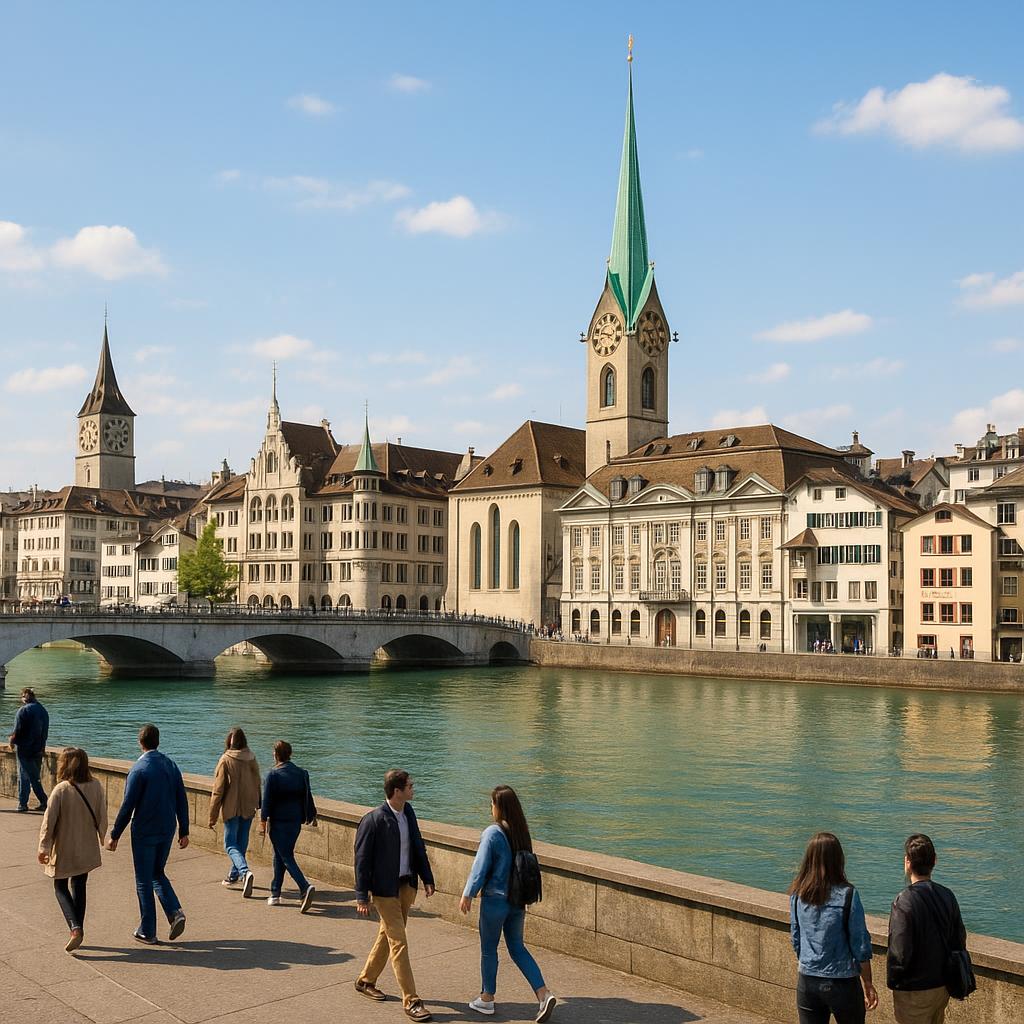 Blick auf die Altstadt und den Fluss in Zürich