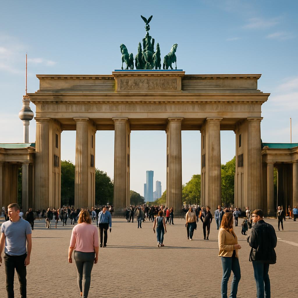 Brandenburg Gate with the Berlin skyline