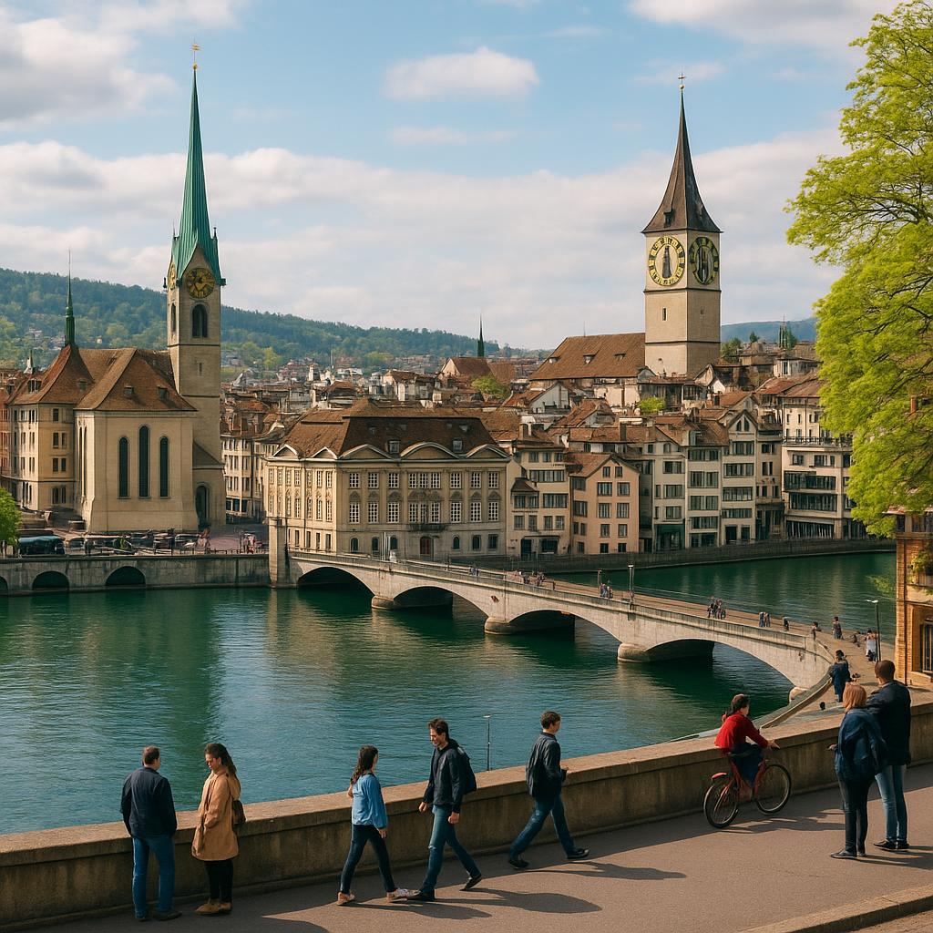 View of Zurich with the Limmat River and old town