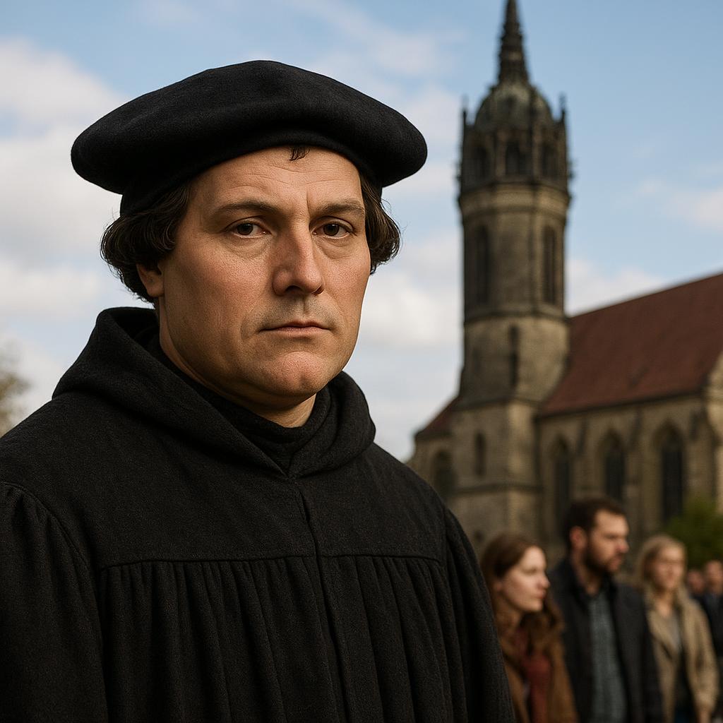 Portrait of Martin Luther with a historic church