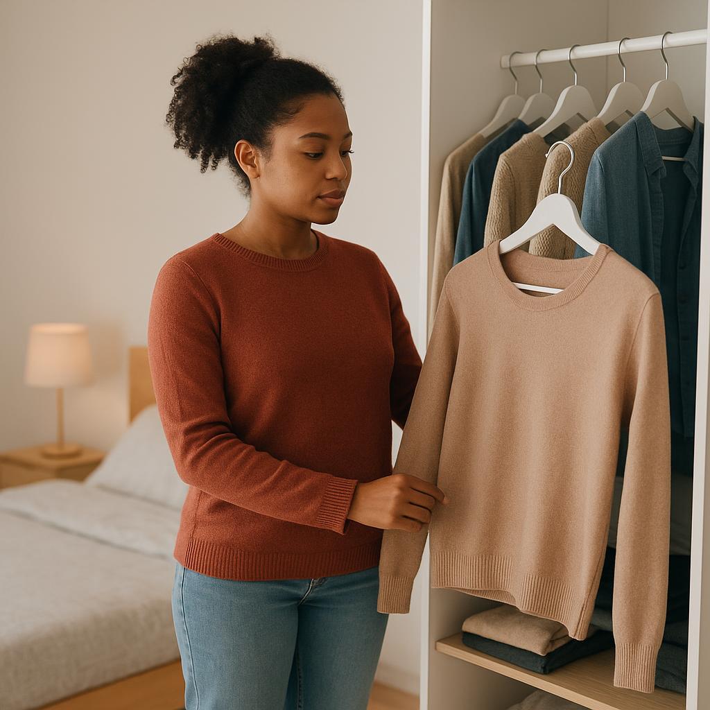 Person choosing clothes in a bedroom