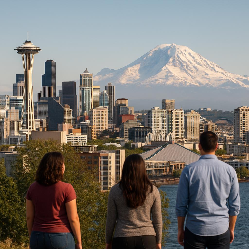 Seattle skyline with Mount Rainier in the distance