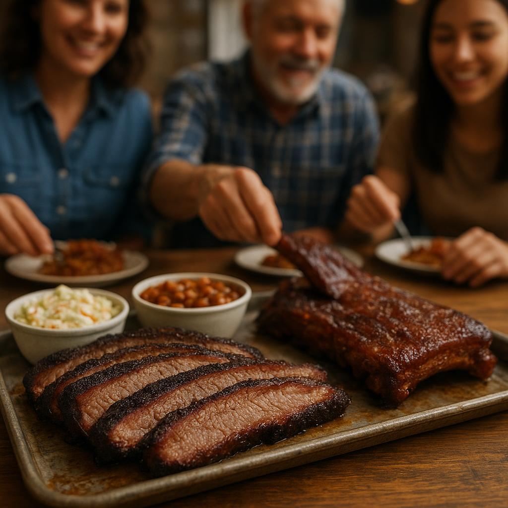 Smoked barbecue platter with brisket and ribs