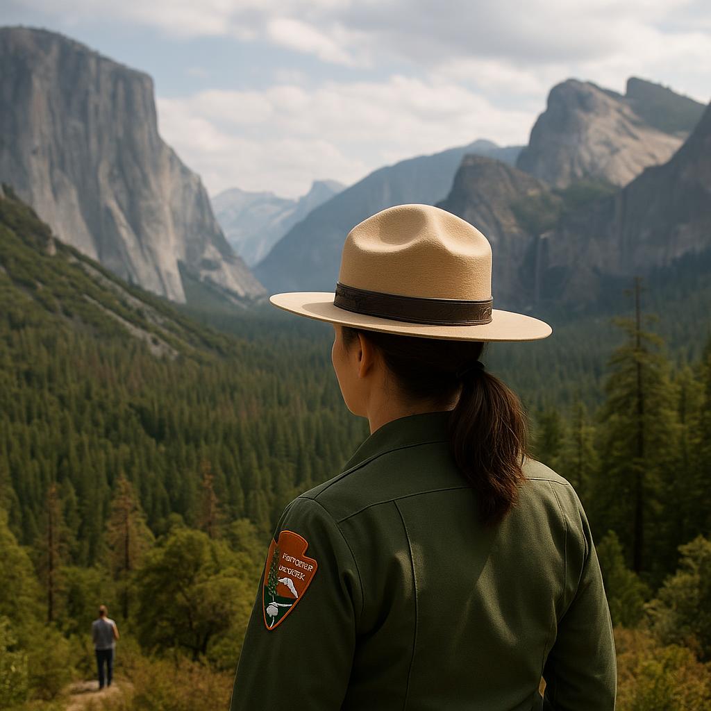 Park ranger overlooking a scenic national park