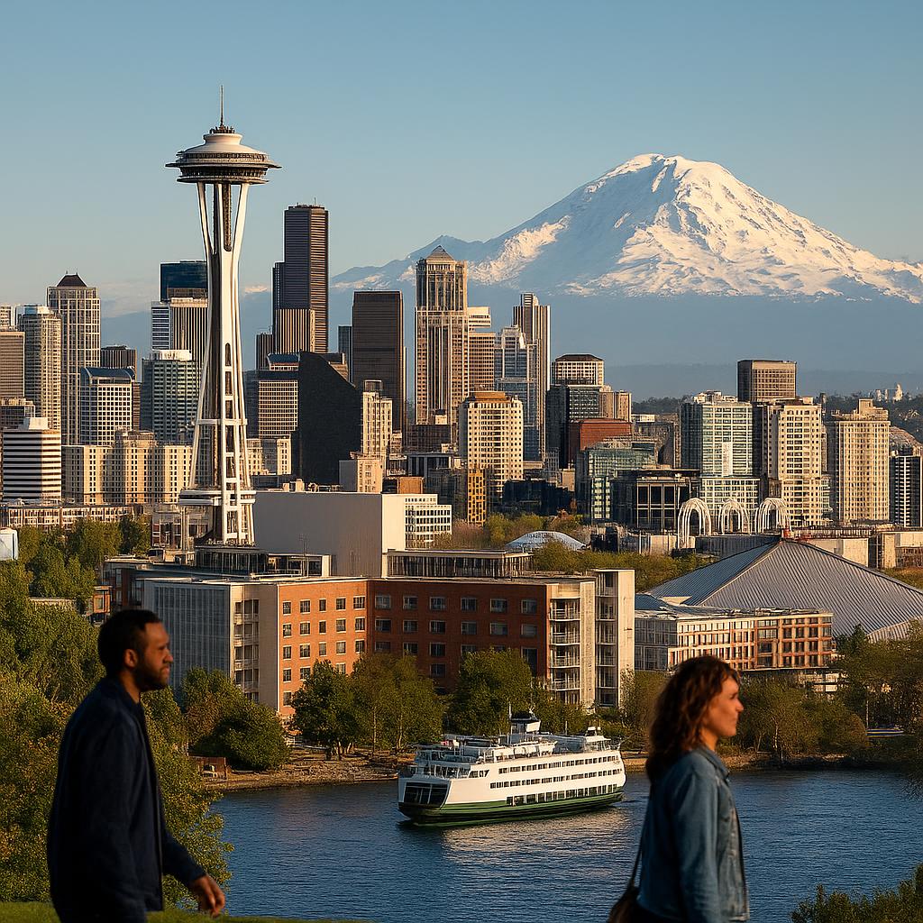 Seattle skyline with Mount Rainier in the distance