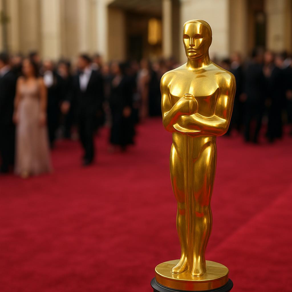 Golden Oscar-style award on a red carpet
