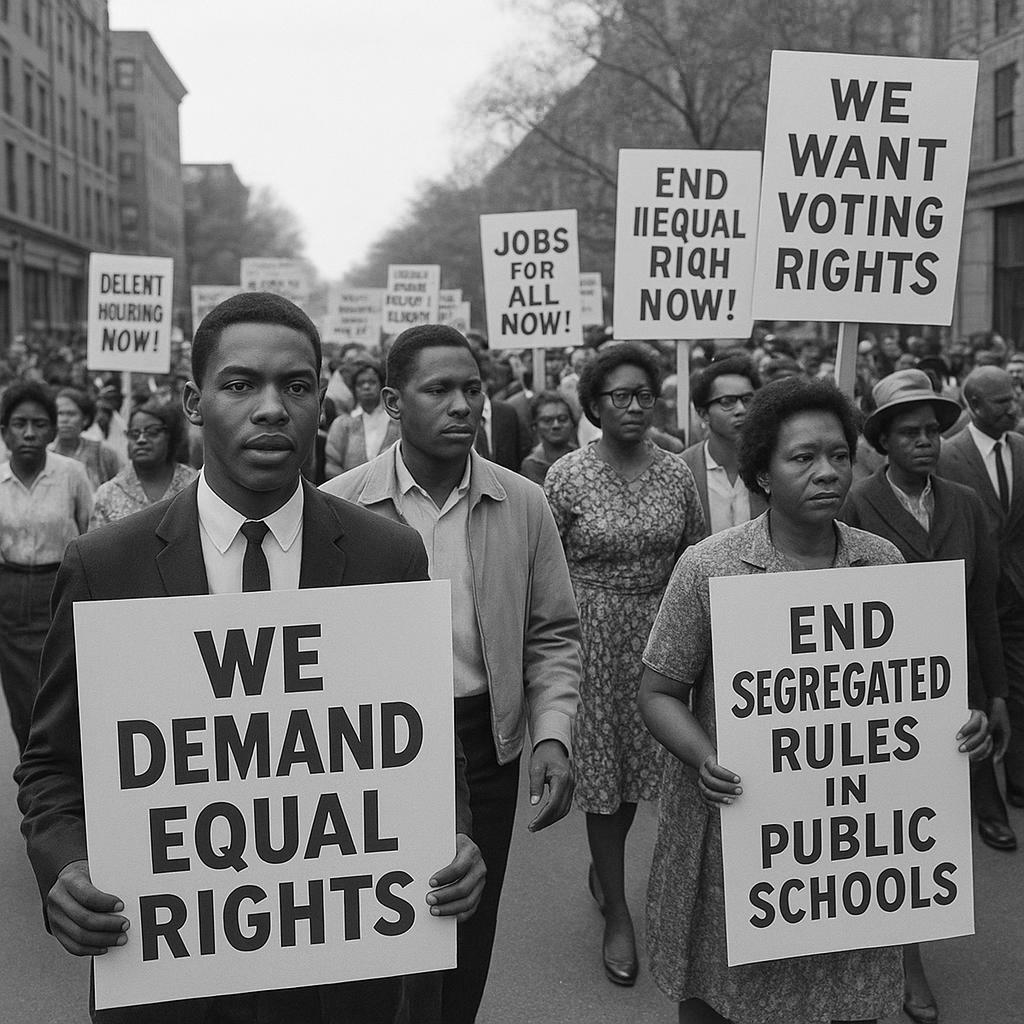 Marchers carrying signs during the Civil Rights Movement