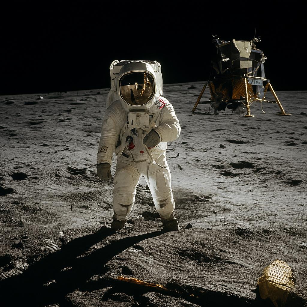 Astronaut standing on the Moon during Apollo 11