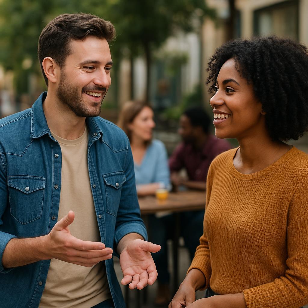 Two strangers beginning a friendly conversation
