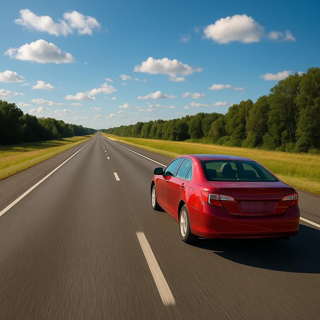Car driving along an open highway