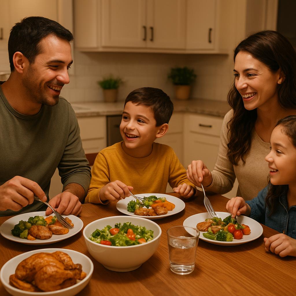 Familia compartiendo la cena alrededor de la mesa