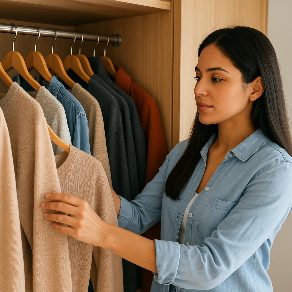 Persona eligiendo ropa frente a un armario