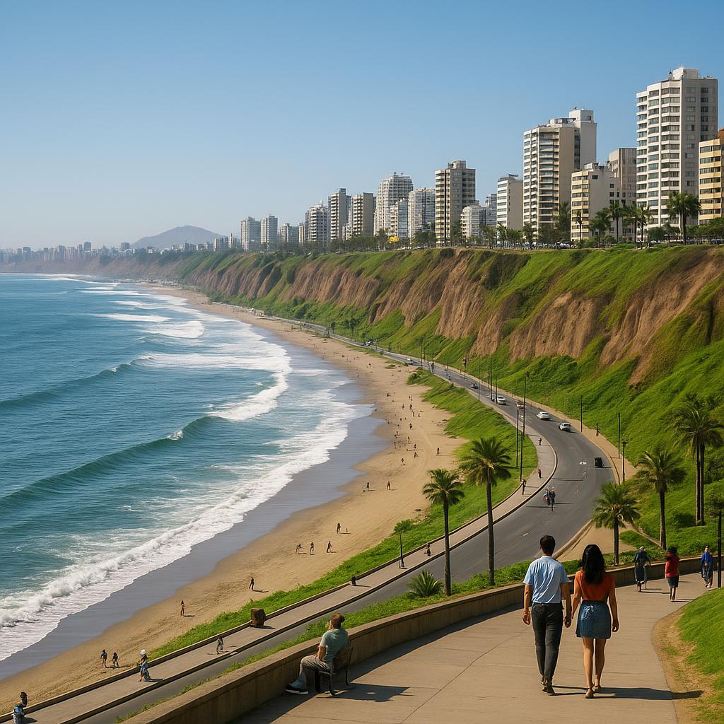 Vista de la costa de Lima junto al océano Pacífico