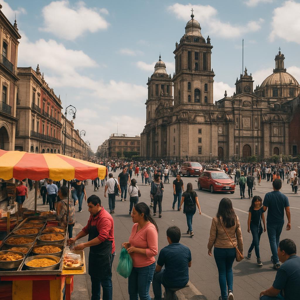 Historic center and busy streets of Mexico City