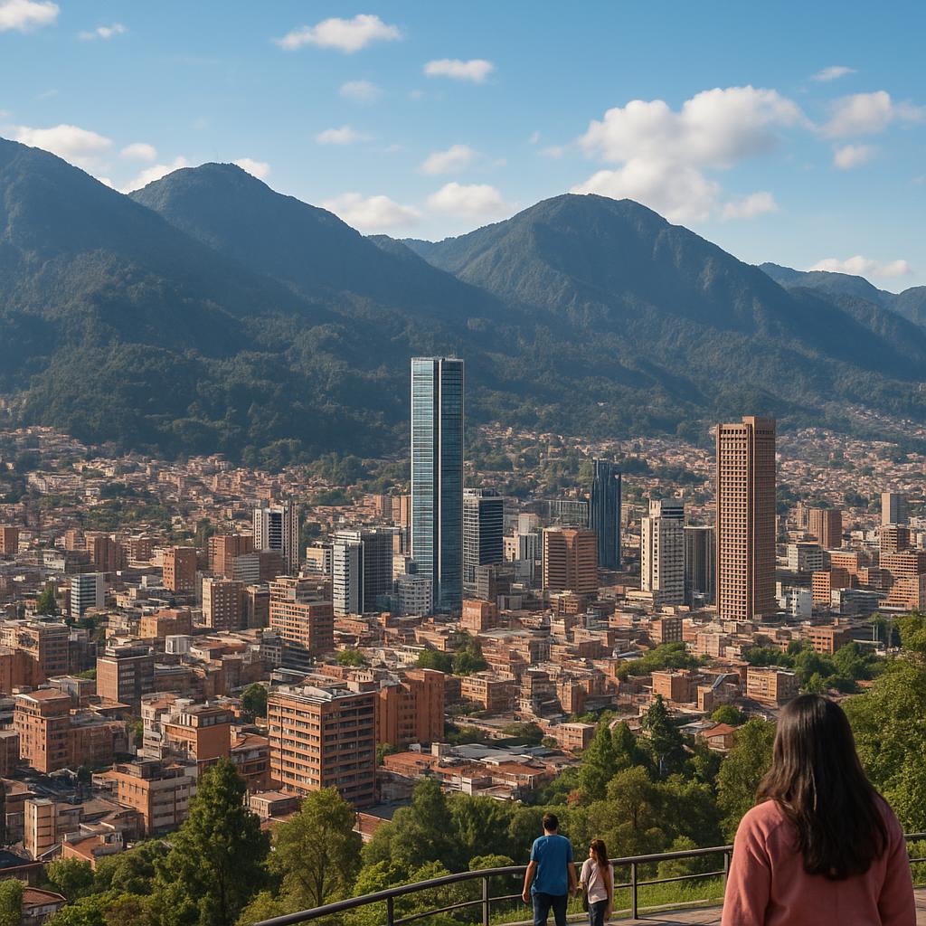 Bogotá skyline surrounded by Andean mountains