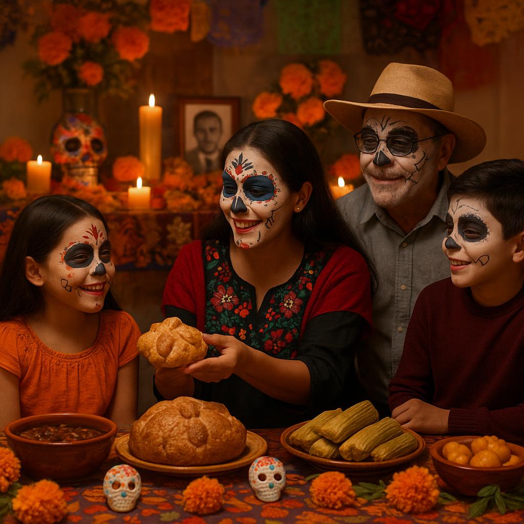 Scene inspired by the traditions and family celebrations of Día de Muertos