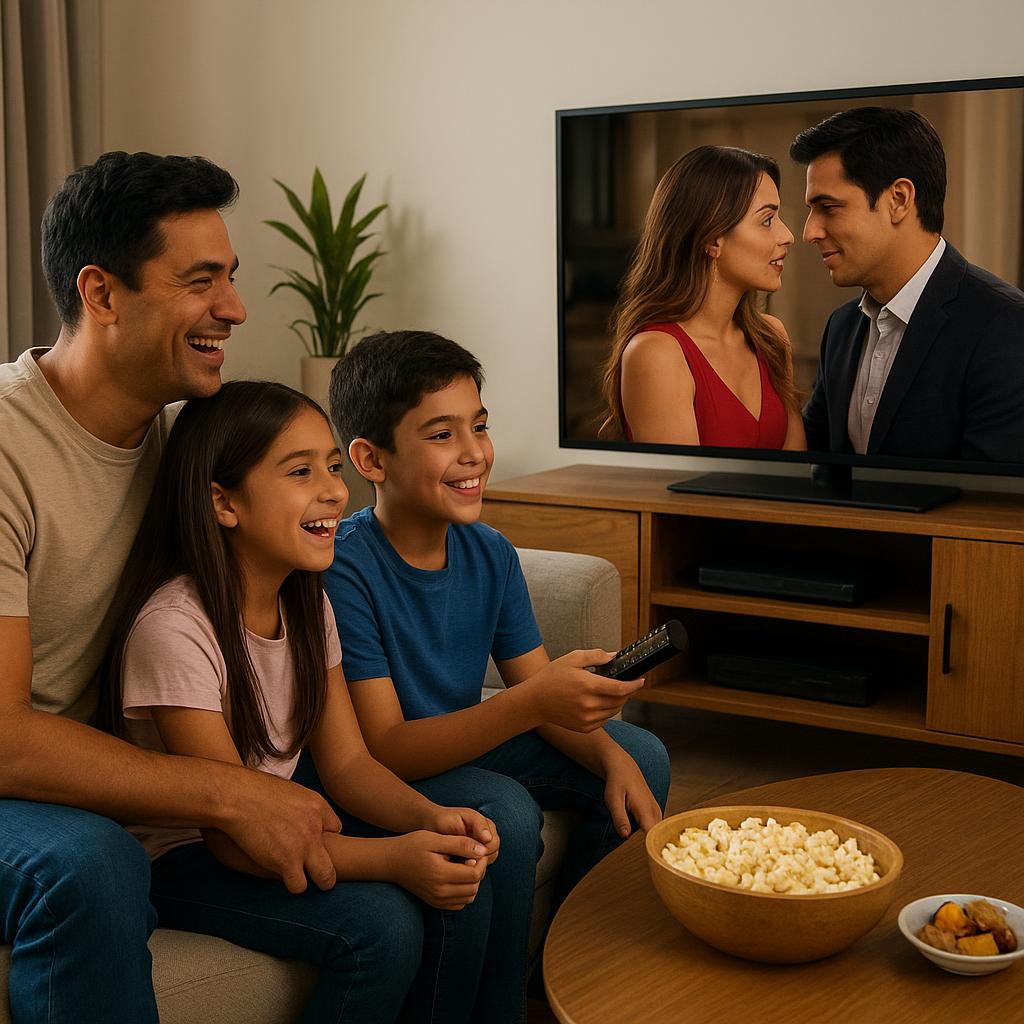 Television viewers enjoying a popular Latin American telenovela