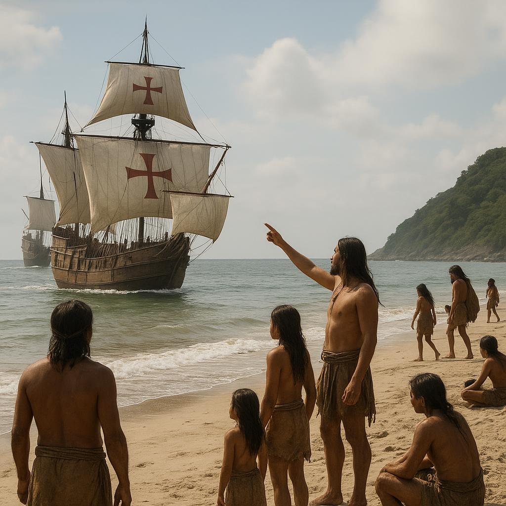 Arrival of Spanish ships on the American continent