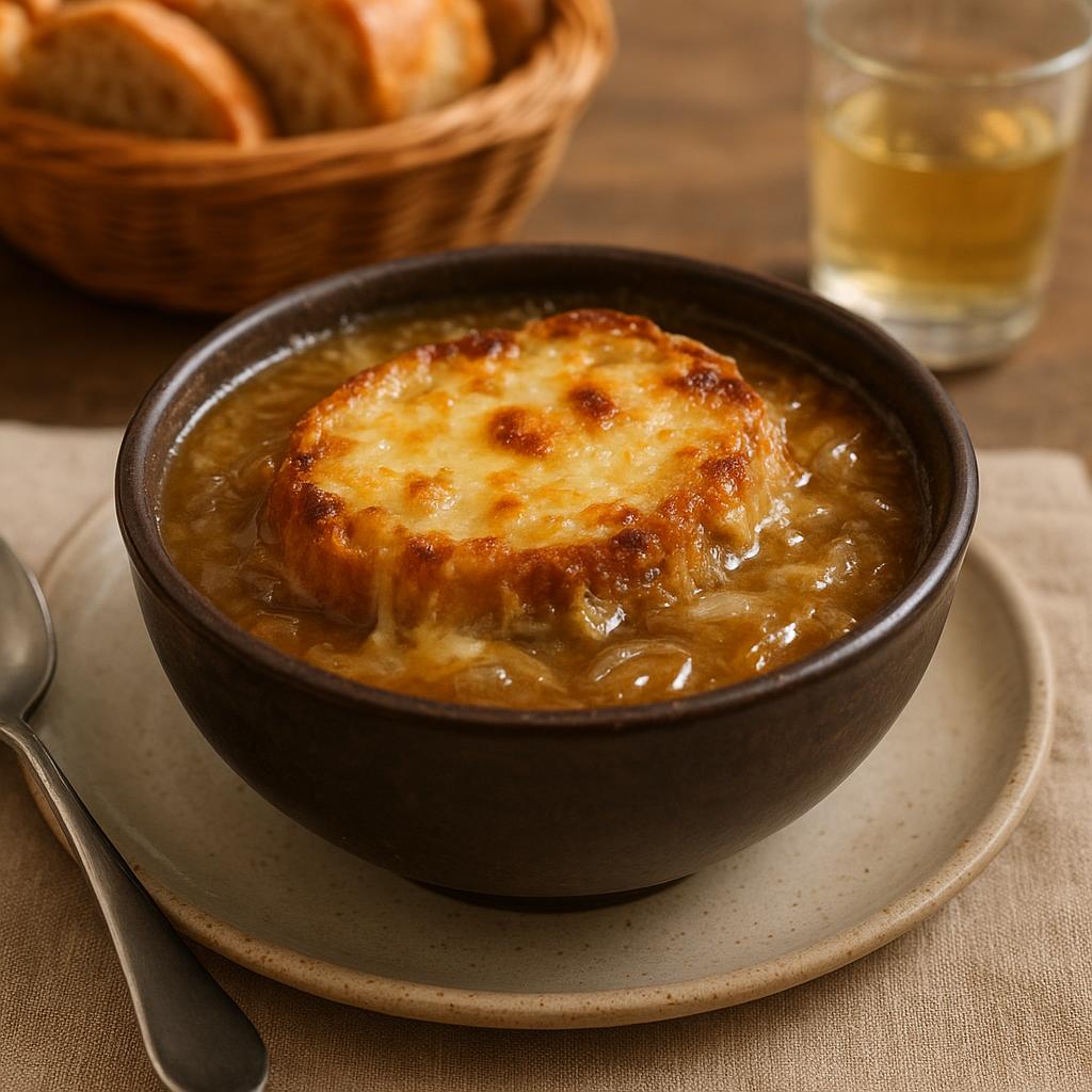 Bol de soupe à l'oignon gratinée
