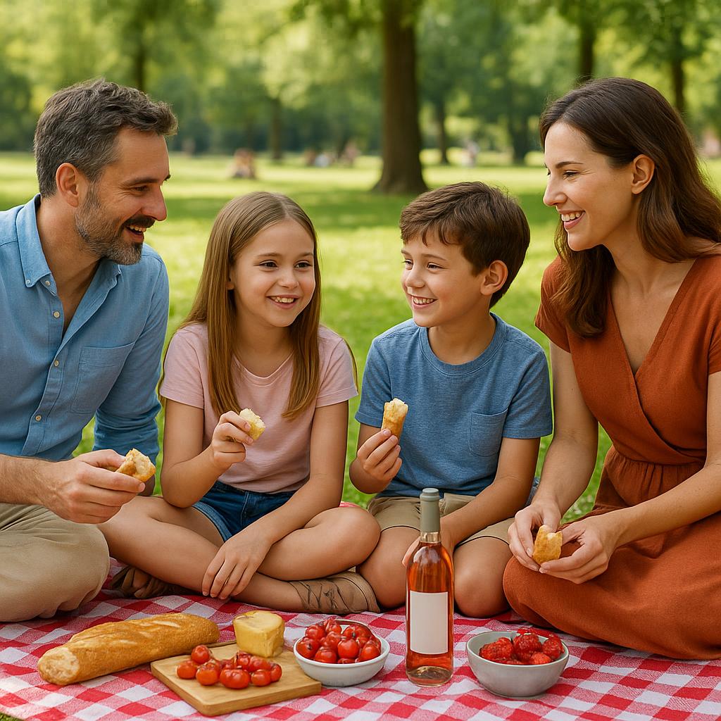 Famille partageant un pique-nique dans un parc