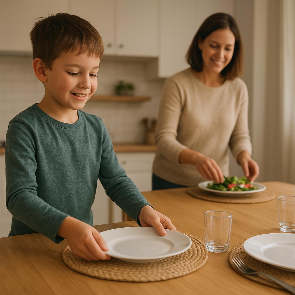 Enfant aidant à mettre la table