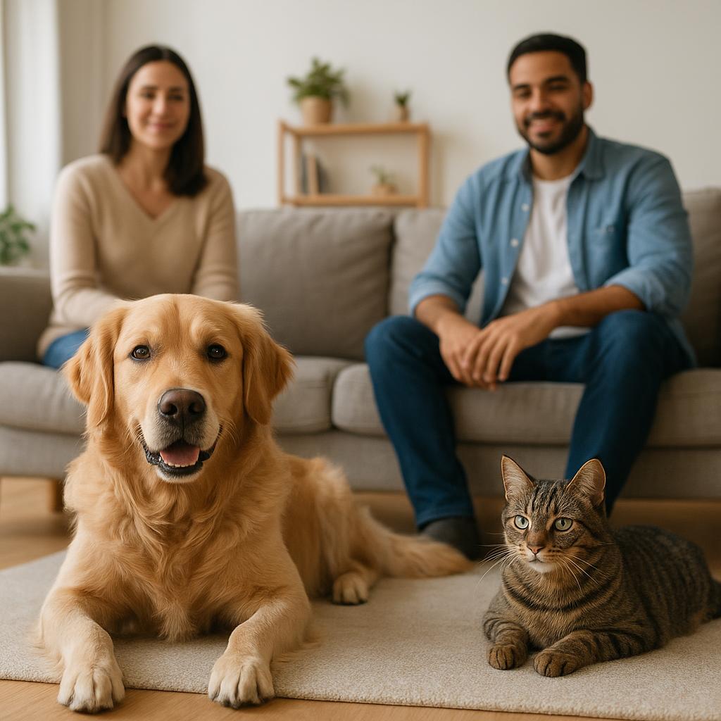 Dog et chat se reposant dans une maison
