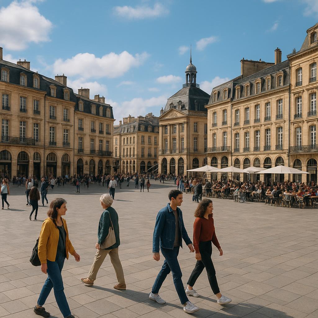 Grande place bordée d'immeubles classiques à Bordeaux