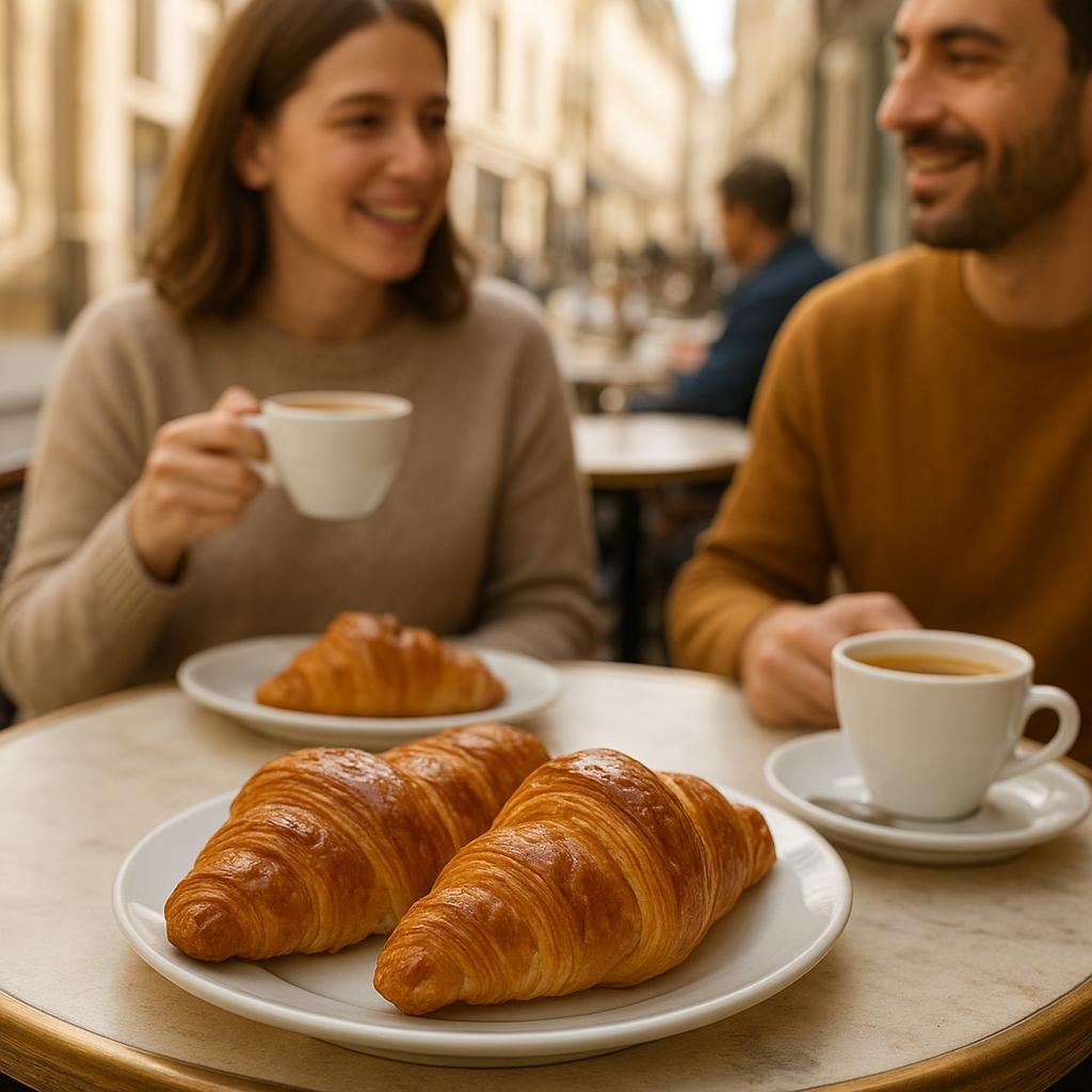 Classic French breakfast with croissants and coffee