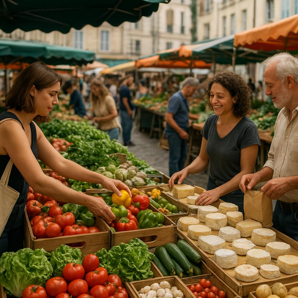 French outdoor market with fresh produce and local foods