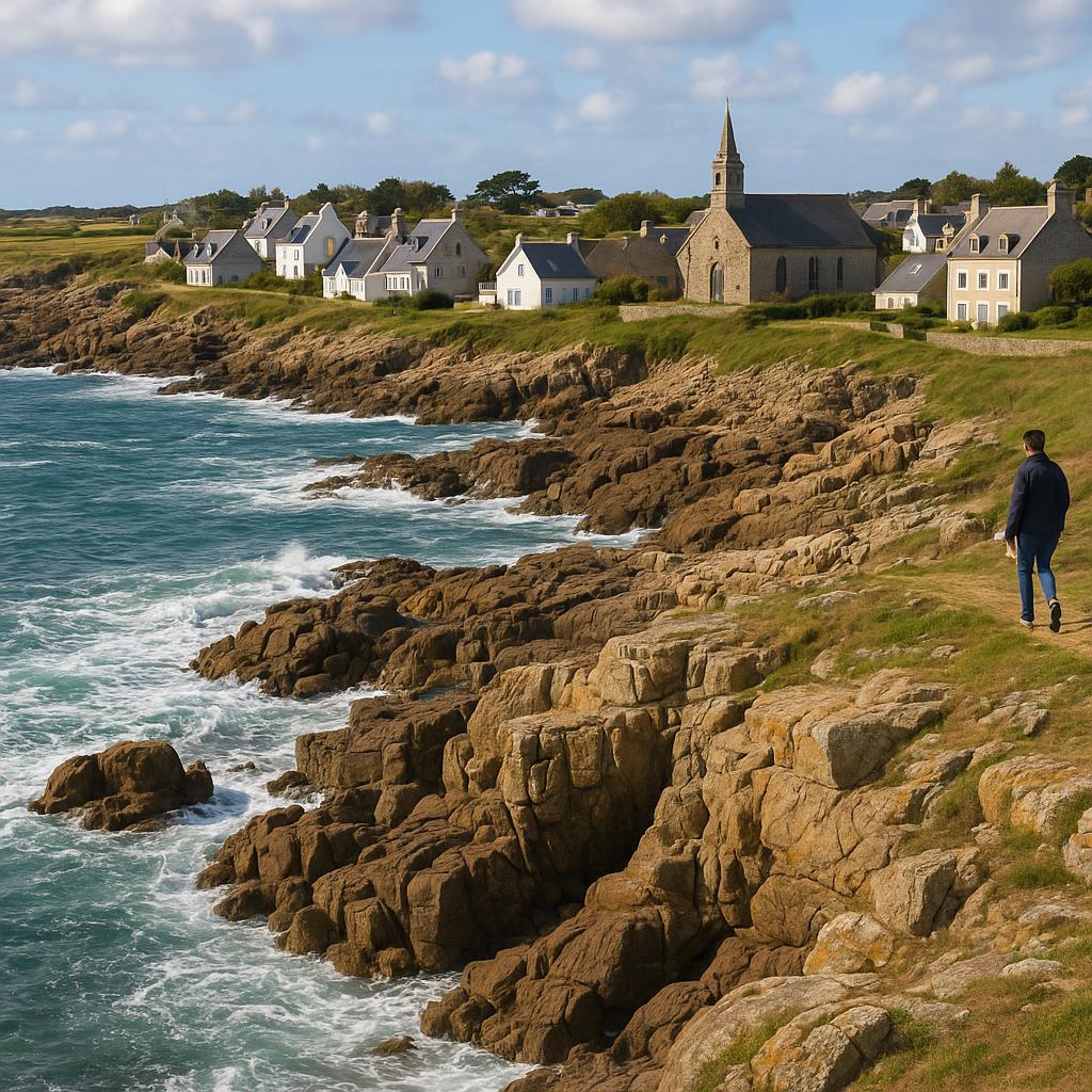 Rugged coastline and traditional Breton village