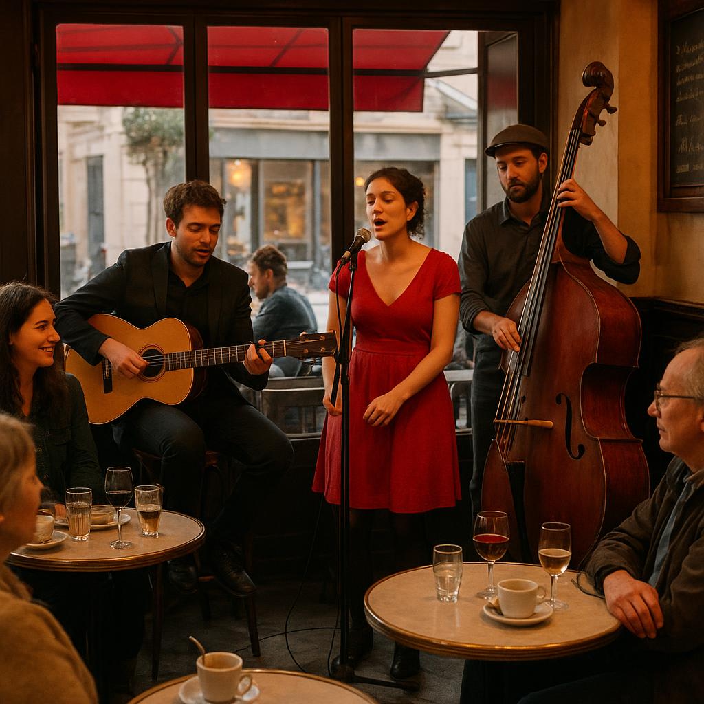 French café with live music performance