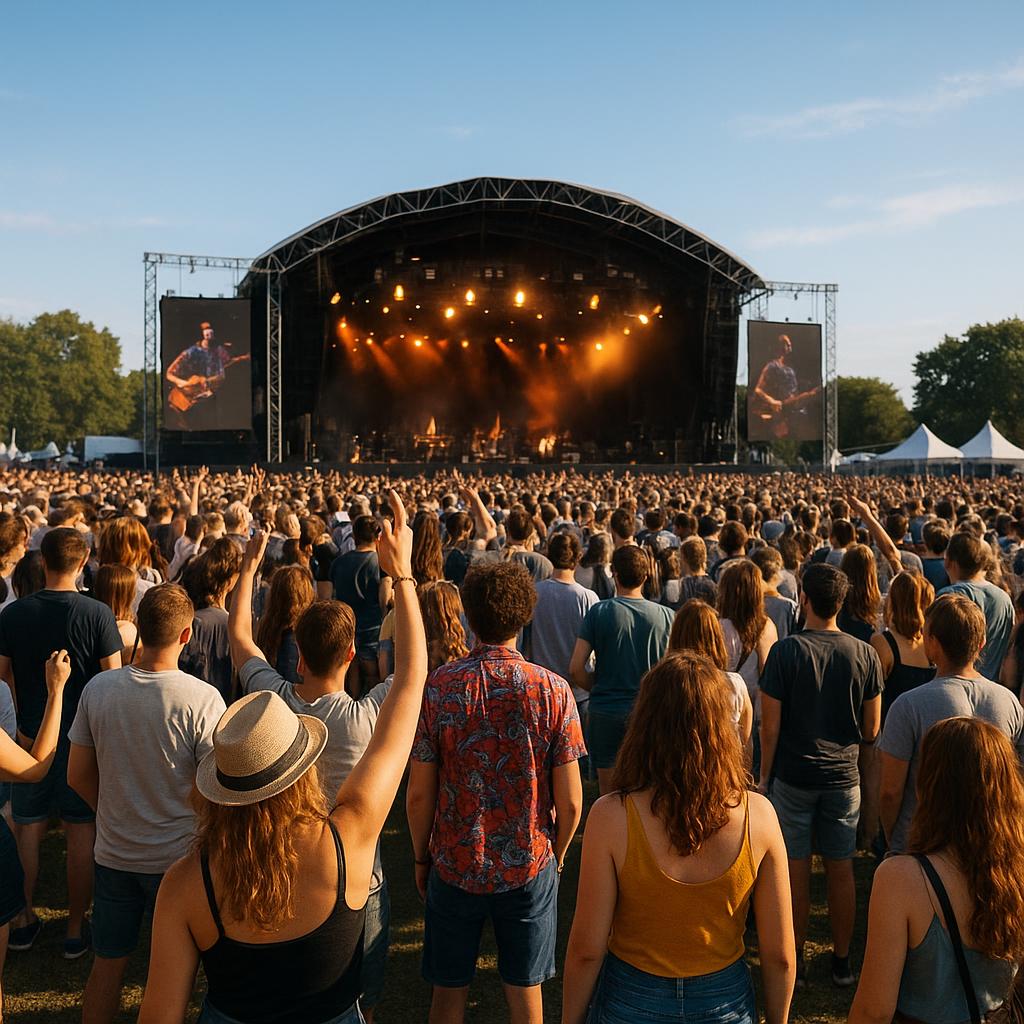Crowd enjoying an outdoor music festival in France
