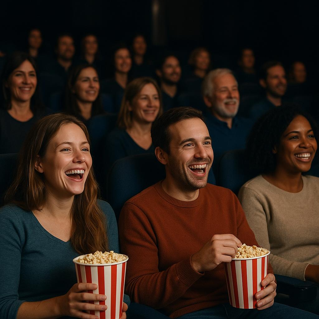 Audience enjoying a French comedy film