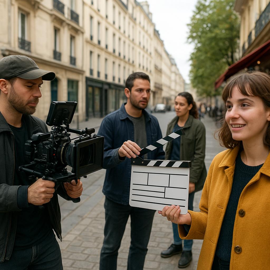 Modern French film production set